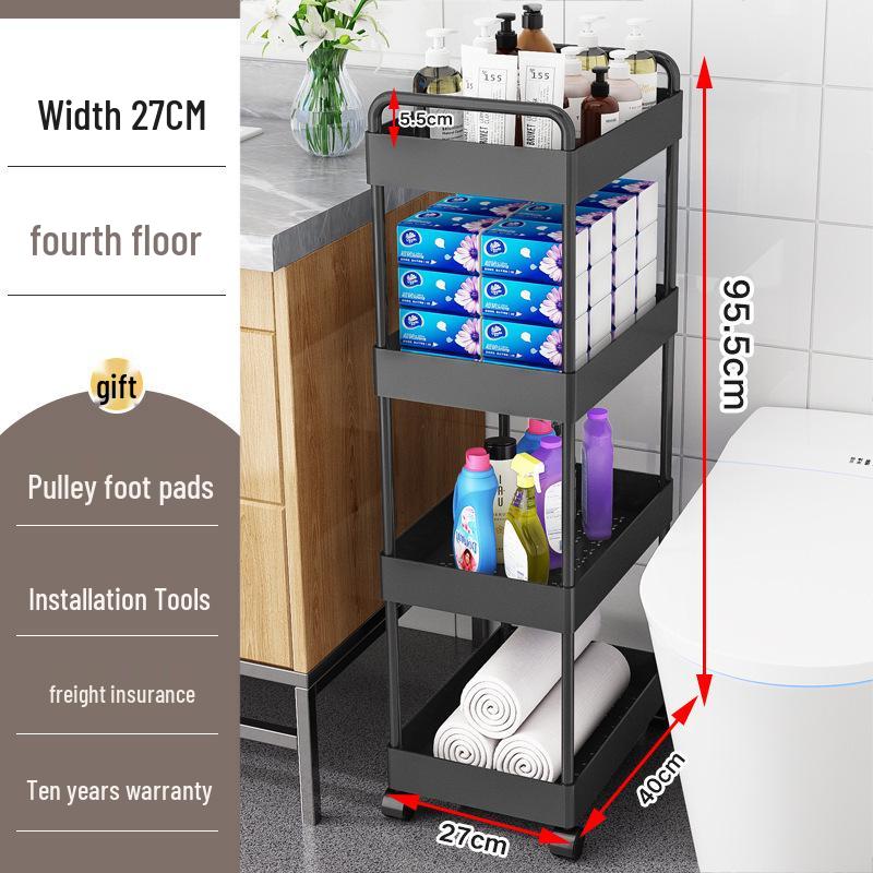 Movable Bathroom Trolley Rack for Layered Gap Storage