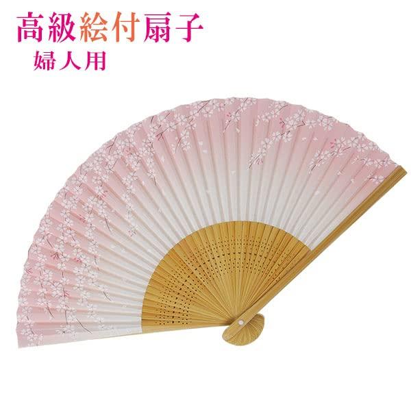 [Stylish Kimono Iroha] High-Quality Painted Folding Fan, Made In Japan, White Bamboo, Medium Carving, Pearlescent, Cherry Blossom Design, Scented