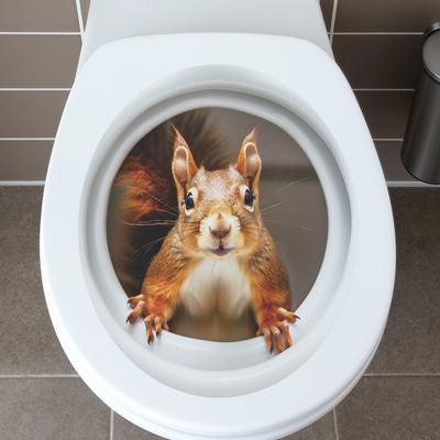 Αυτοκόλλητο τοίχου Fun-m134 Cute Squirrel Toilet με διακόσμηση μπάνιου