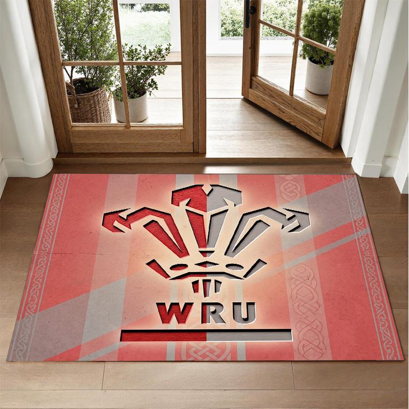 Tappeto in Velluto Cristallo Design Rugby Galles Tappetino Decorativo Morbido per Camera da Letto Ingresso