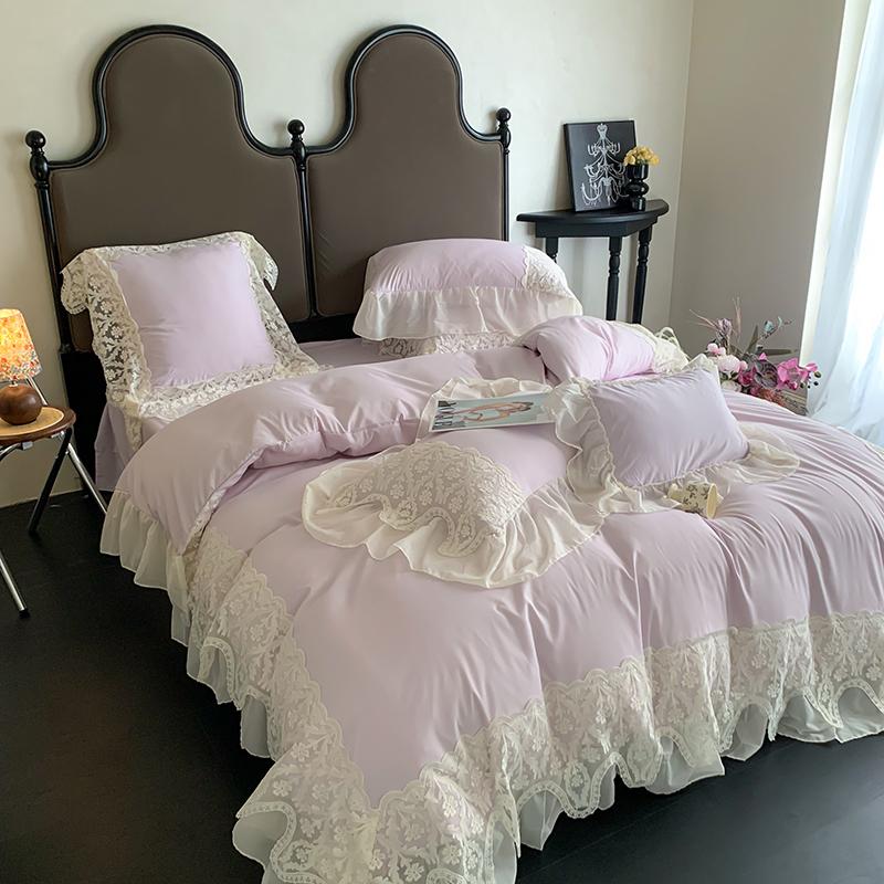 French Style Bedding Set Princess Duvet Cover Set Cotton  Chiffon Lace Ruffle Comforter Sets Luxury Girls Wedding