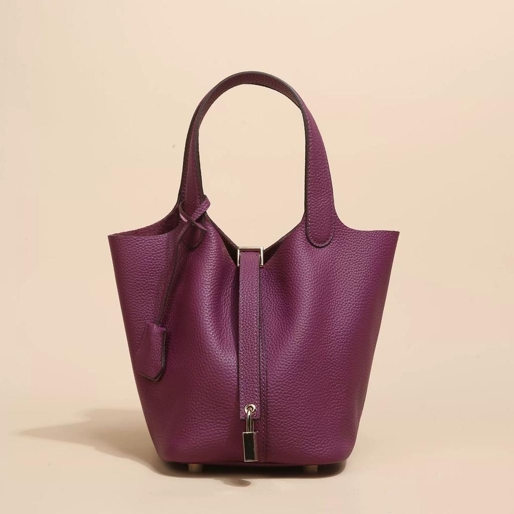 Vegetable Basket Bag, First Layer Cowhide Tote Bag, Commuter Bucket Bag, Women's Genuine Leather Bag, European and American Retro.