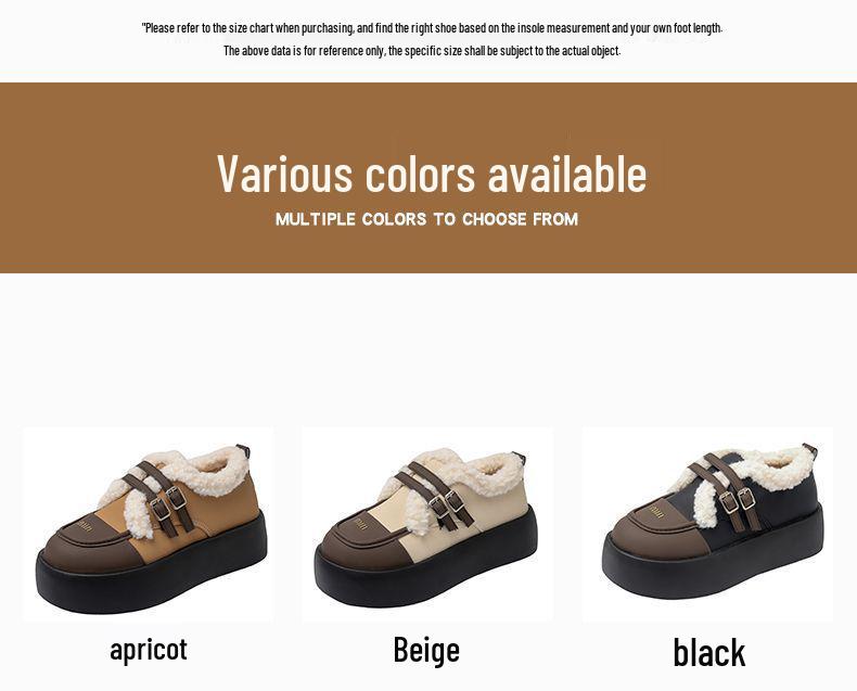 Dámské mokasíny na silné podrážce, kožené Mary Janes s velurovou podšívkou, podzimní/zimní teplé bavlněné boty, britský styl, off-white/černé.