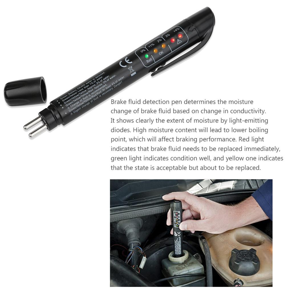 Car Brake Fluid Tester Leorx Black Plastic Metal Pen 15x22cm LED Safe Brake Fluid Check Tool for Vehicle
