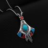 Bohemian Tribal Ethnic Style Necklace Imitation Turquoise Feather Pendant Niche Necklace