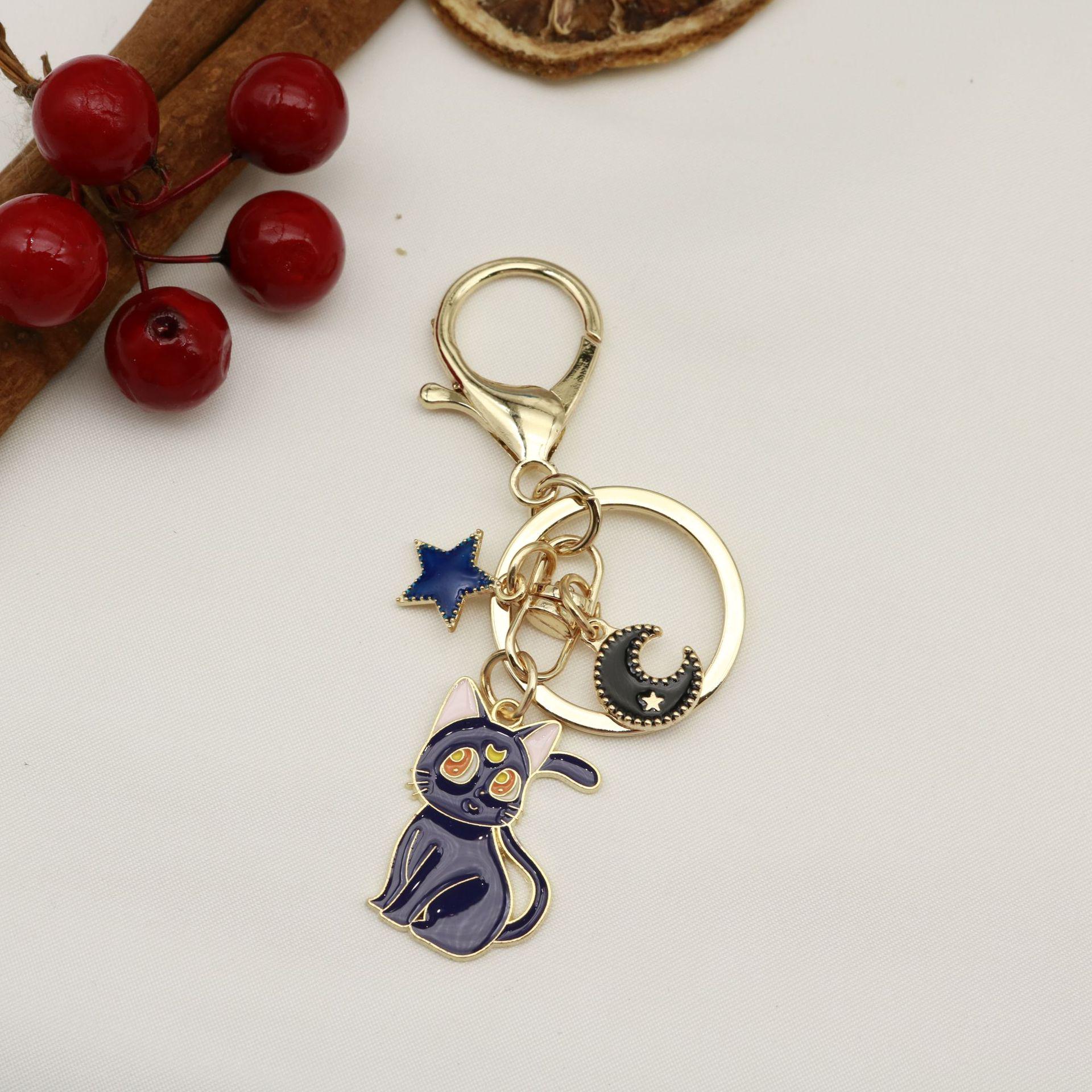 Cartoon Cute Cat Moon & Star Keychain Pendant