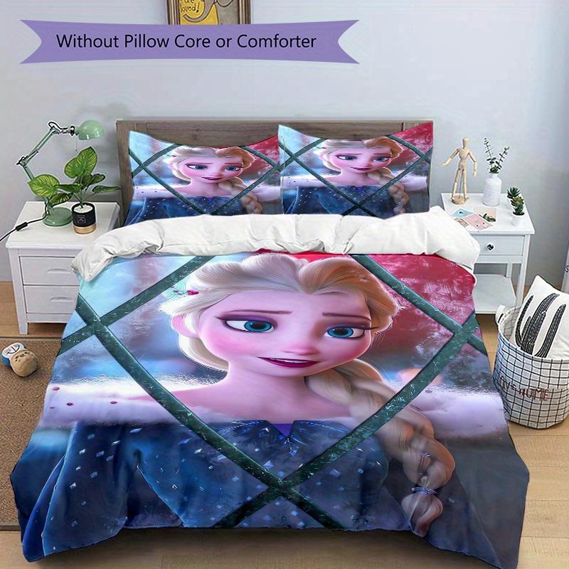 3pcs Elsa Frozen Princess Quilt Cover Set - Soft and Cozy Bedroom, Guest Room and Dorm Decorative Bedding 3-Piece Set 1 Quilt Cover + 2 Pillow Sh