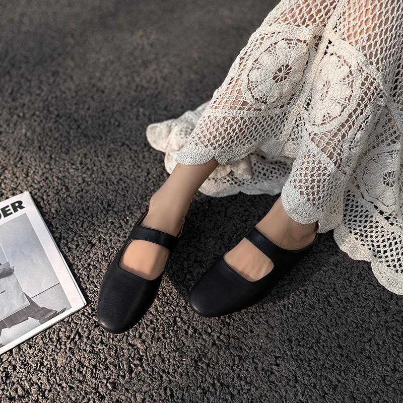 

Johnature Retro Round Toe Genuine Leather Soft Soled Outdoor Slippers Versatile Flat Women s Slip-on Shoes 40 чорний