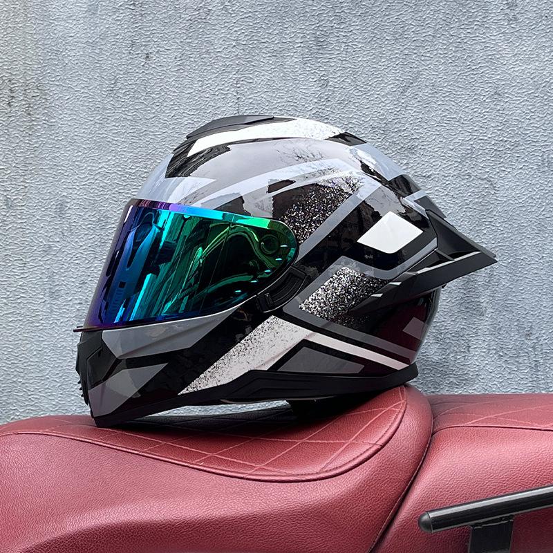 Full Helmet Double Mirror Helmet Men's Four Seasons Universal Hard Hat Female Knight Locomotive Double Lenses