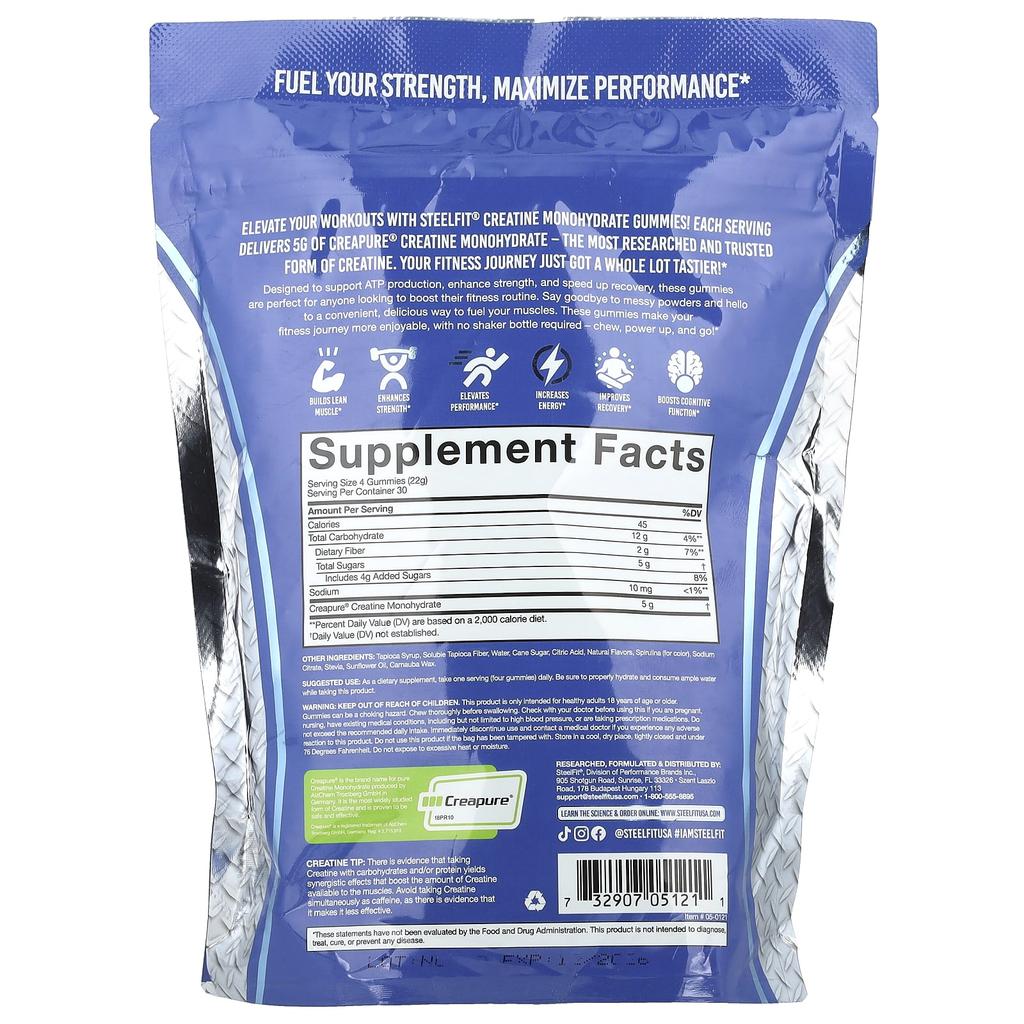 Creatine Monohydrate Gummies, Blue Raspberry, 120 Gummies