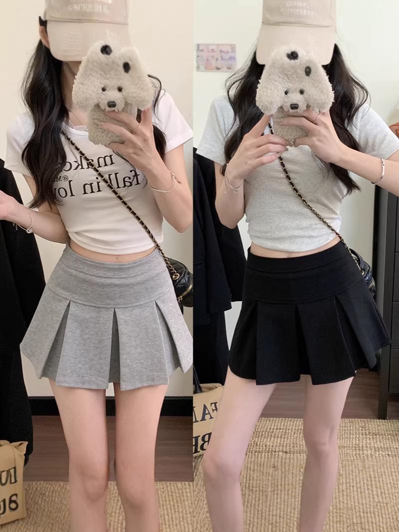 Plus Size Korean-Inspired High-Waisted Slimming Pleated Skirt XXXL чёрный