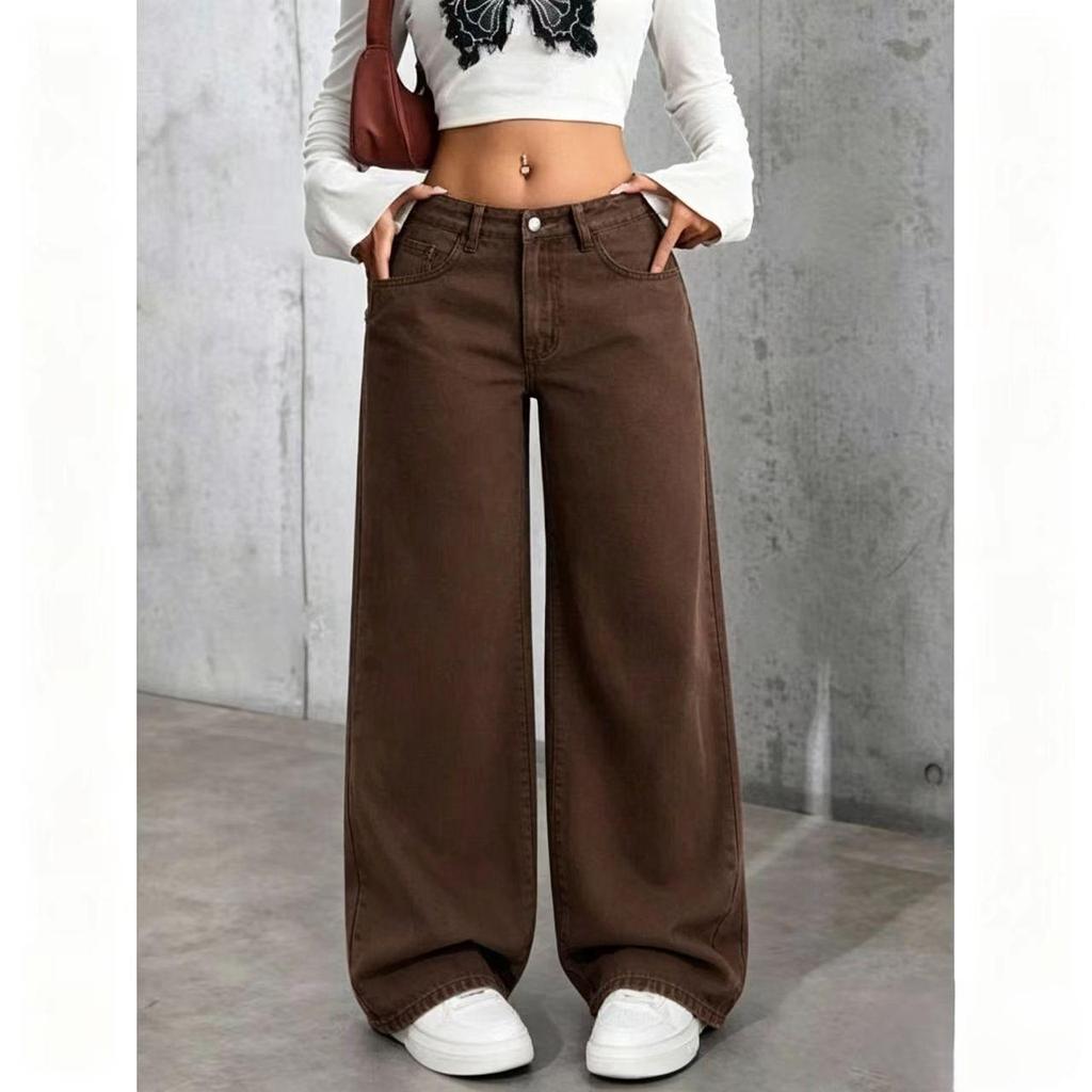 Black High-Waisted Loose Wide-Leg Floor-Length Trousers for Women
