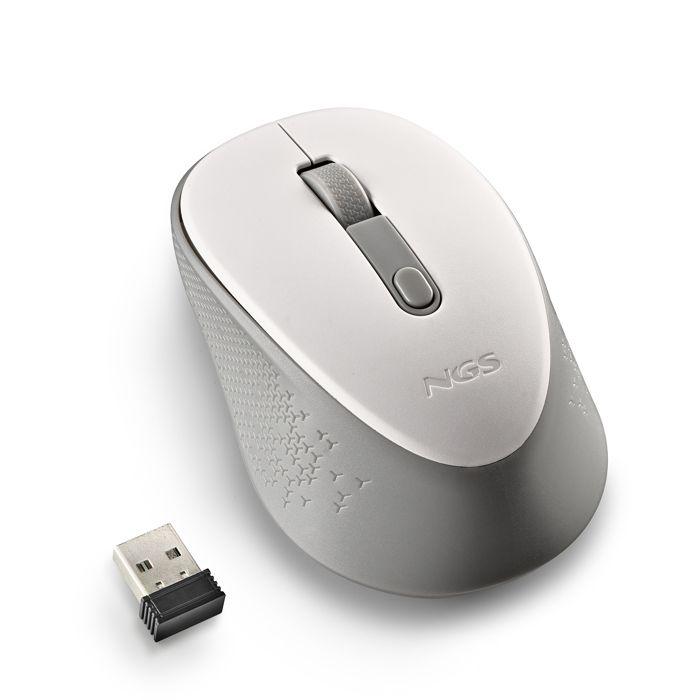 Souris Optique Sans Fil - NGS - DEW WHITE - 2,4 GHz - 800/1600 DPI - Ambidextre, Silencieuse