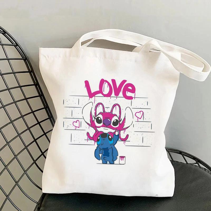 Lilo & Stitch Print Canvas Shoulder Backpack and Shopping Bag