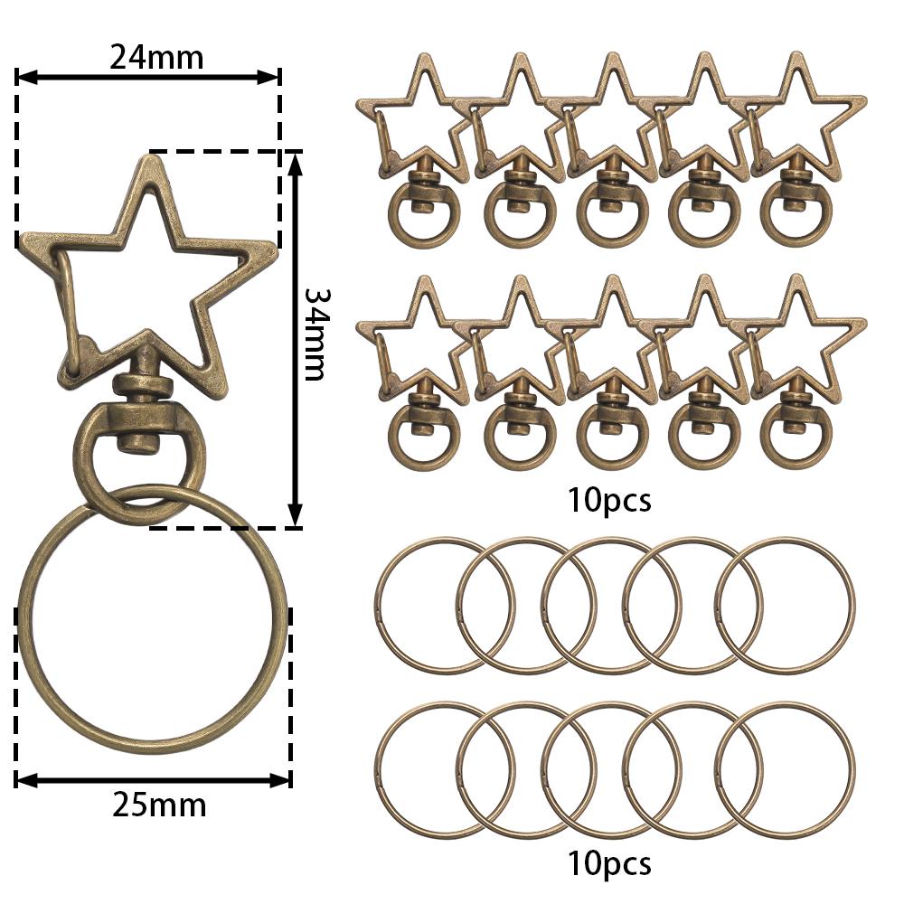 

10pcs/set Star-Shaped Spring Snap Keychain Clip with Hanging Buckle, Open Jump Ring & Metal Swivel Clasp For DIY Jewelry Making
