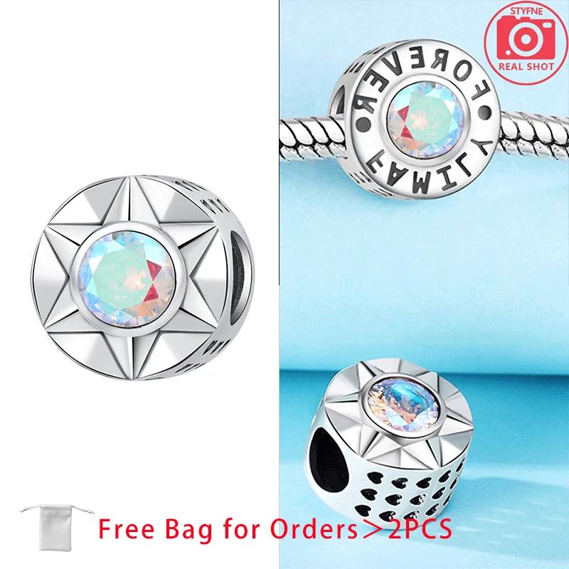 Original Copper Charms Pink Moon Cat Star Heart Love Zircon Beads Pendant Fit Diy Bracelet Necklace Women Jewelry Blue Gift