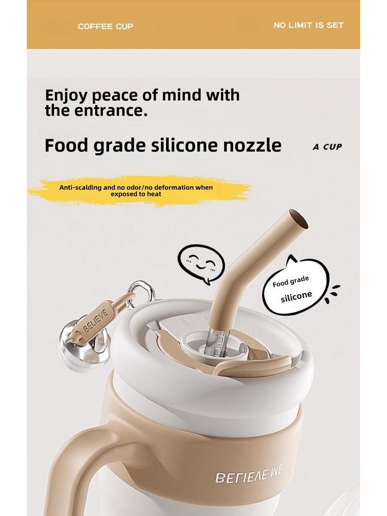 High-Capacity 316 Stainless Steel Thermos Cup with Straw for Outdoor Use