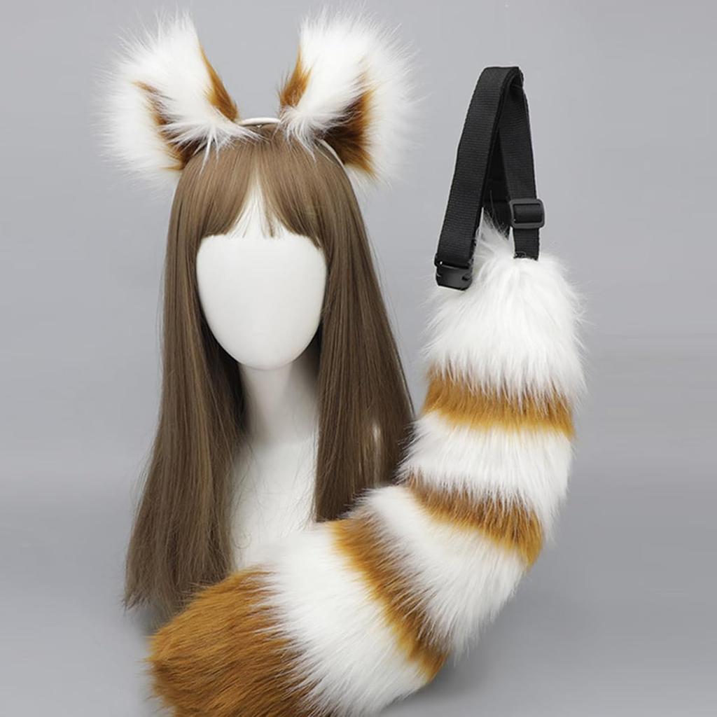Raccoon ear headband, long tail role-playing party prop