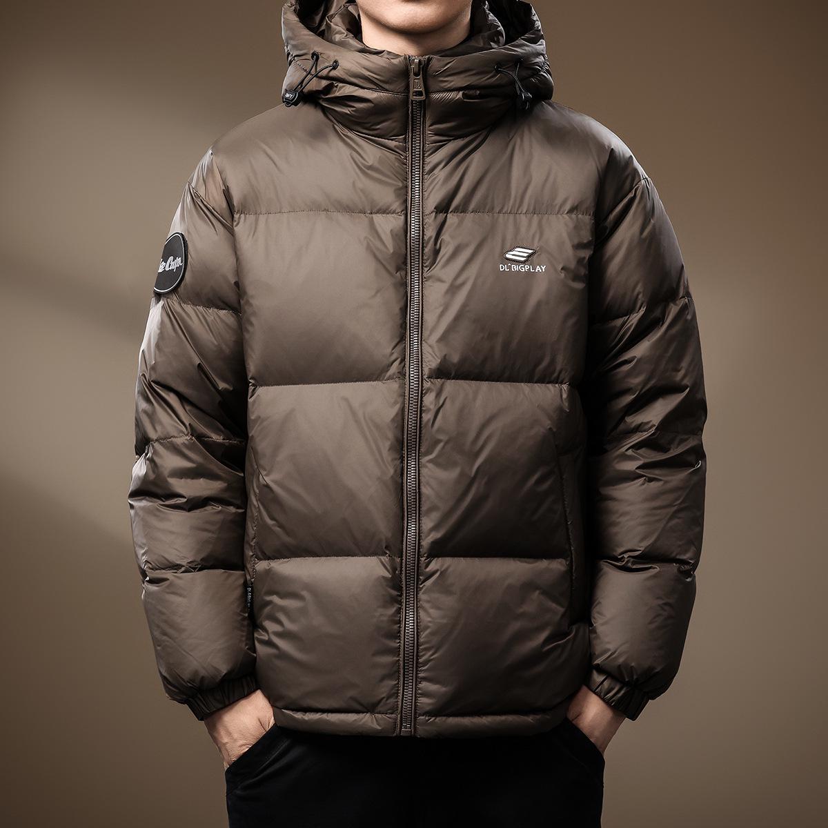 

Men s Italian Winter Thick Hooded Down Jacket - 90% Duck Down, Short, Loose, Plus Size Puffer. 4XL (210-230 jin) лате/коричневий
