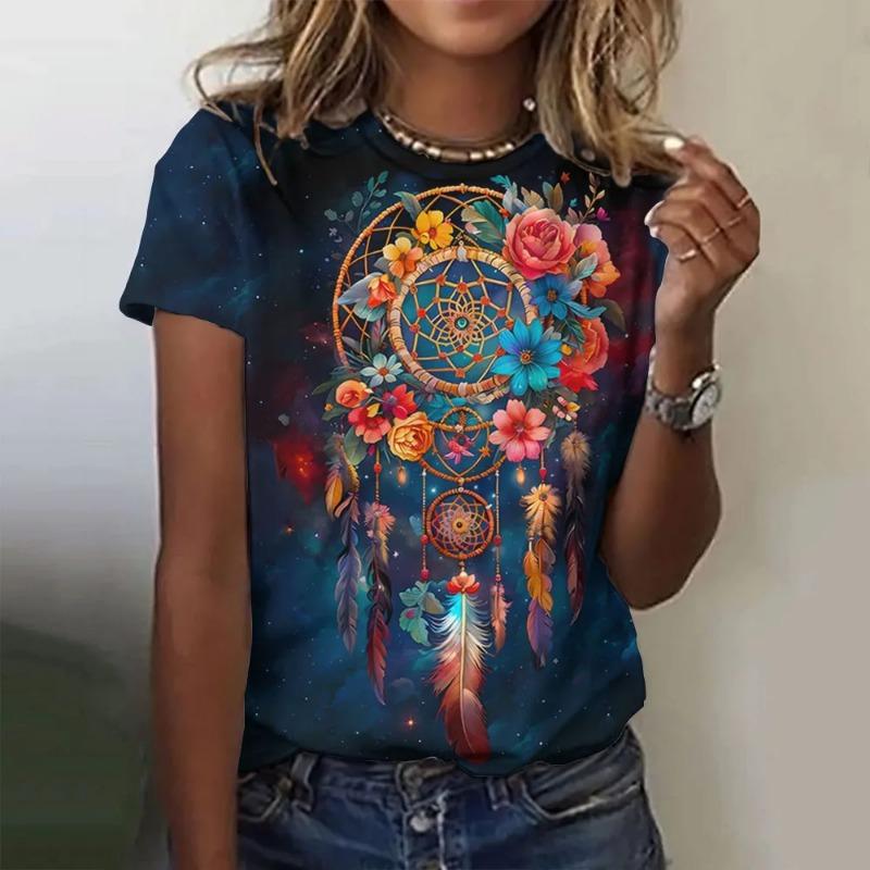 Summer Dreamcatcher 3D printed women's Harajuku style round neck short sleeved T-shirt