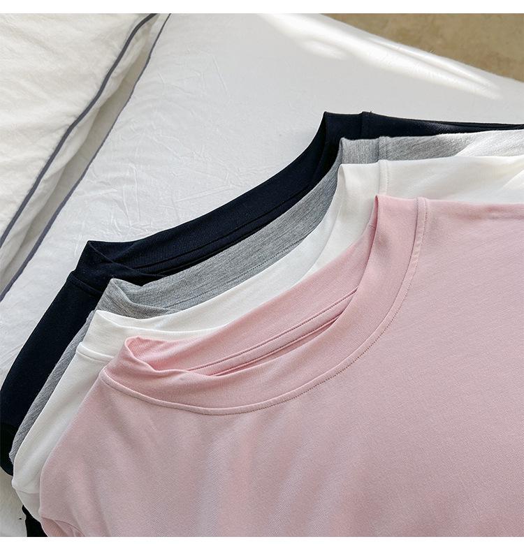 Modal Short Sleeve Crew Neck Women's Slimming Versatile T-Shirt - Nude Feeling, Straight Shoulder, Comfortable Fit