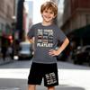 Boys 2 Piece Vintage-style Outfit, Short Sleeve T-Shirt and Shorts Set for Kids Age 5-14, Black and White Sporty Casual Summer Clothes