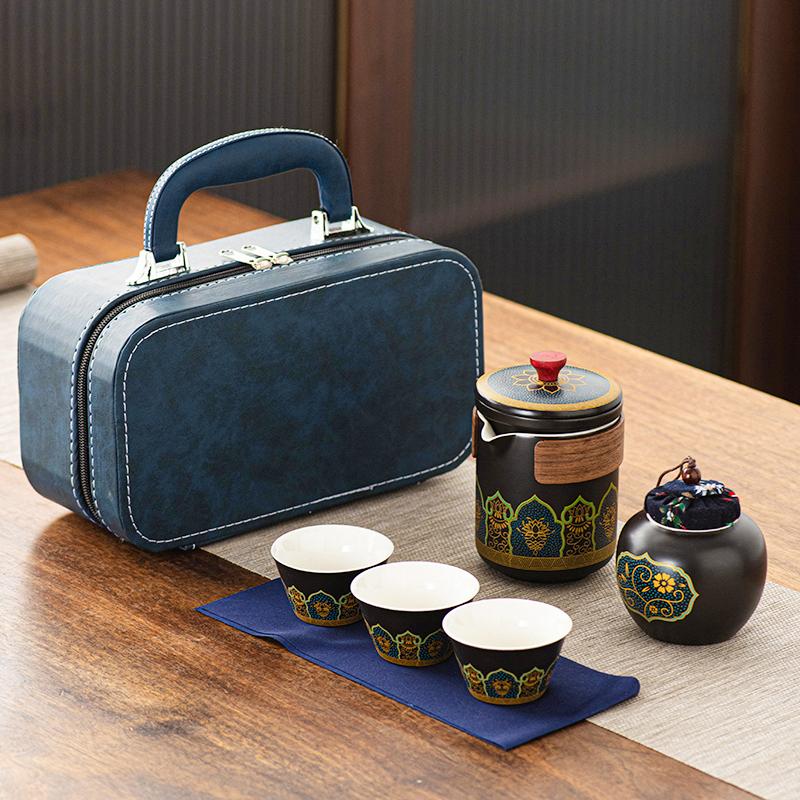 Outdoor Travel Tea Set Home One Pot Four Cups Portable Storage Bag Ceramic Quick Cup Brewing Teapot Tea Cups