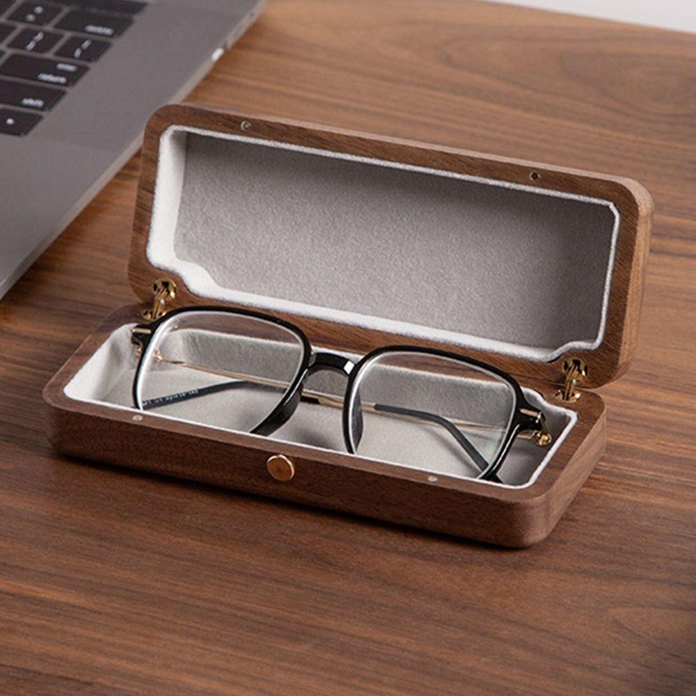 Retro Wood Glasses Case Magnetic Buckle Walnut Wood Storage Box  Eyewear Organizer