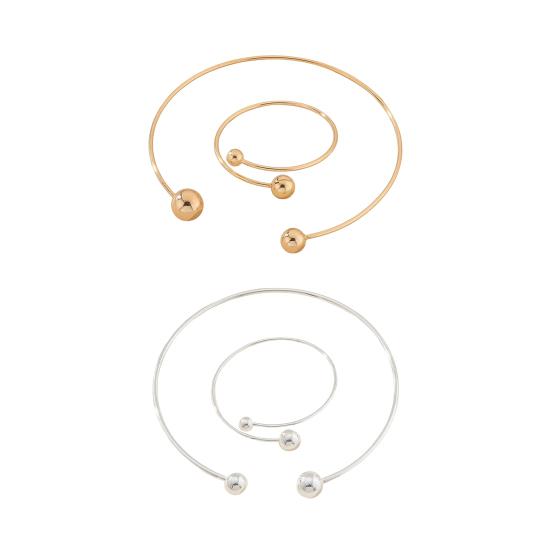 2Pcs/Set Necklace Bracelet Set, Adjustable Opening Bracelet with Double Ball Beads, Fade Resistant Choker Necklace for Minimalist Jewelry Gift