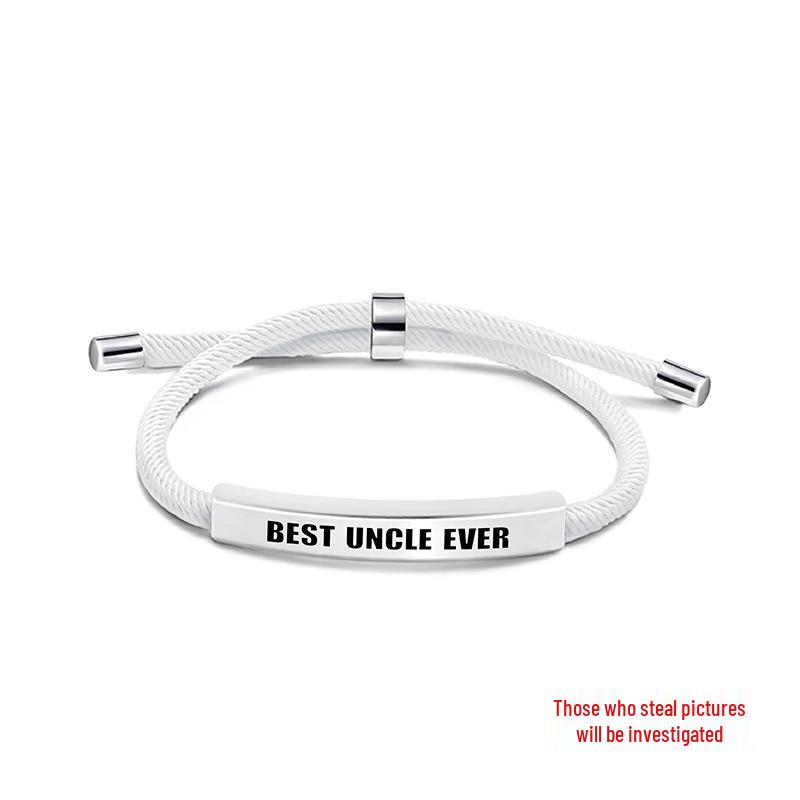 Pulseira Europeia e Americana Multicolorida de Corda Trançada com Placa de Aço Inoxidável Gravada - Presente Memorial de Bom Tio para o Natal