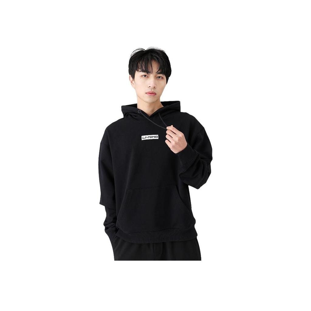 Li Ning Loose Fashion Pattern Printed Embroidered Logo Sports Casual Warm Pullover Long Sleeve Hoodie Unisex Hoodies Black AWDR299-3