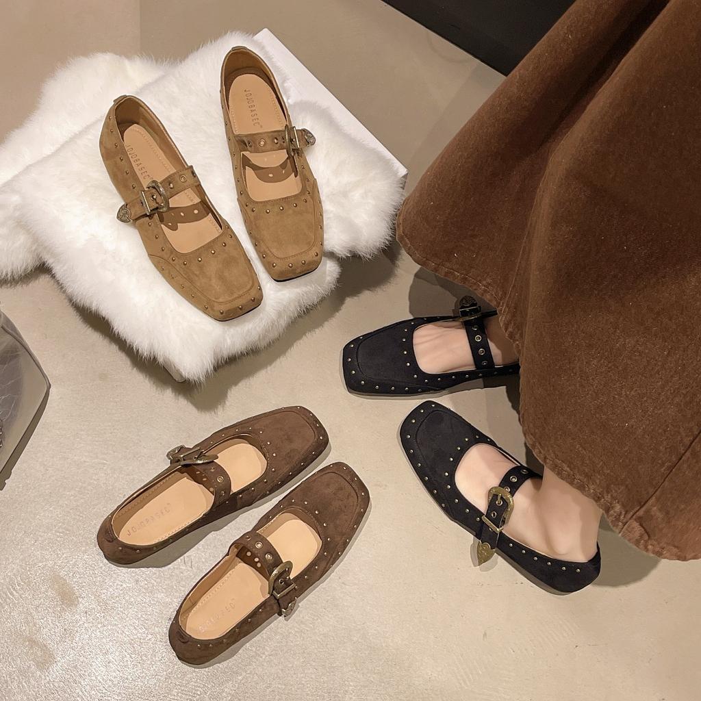 Niche Retro Flat-soled Single Shoes Women's 2025 Autumn New Square Head Shallow Mouth Mary Jane Women's Shoes with Skirts and Evening Shoes