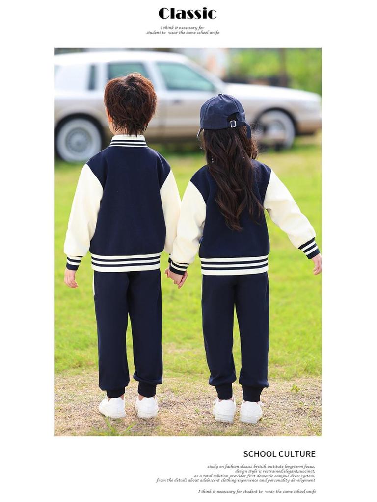 Conjunto de Uniforme Esportivo Infantil Azul Marinho: Conjunto de Três Peças Outono/Inverno para Jardim de Infância e Ensino Fundamental