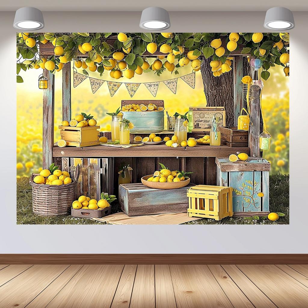 1 lemon water stall themed background banner, suitable for holiday party decoration, suitable for birthdays and weddings