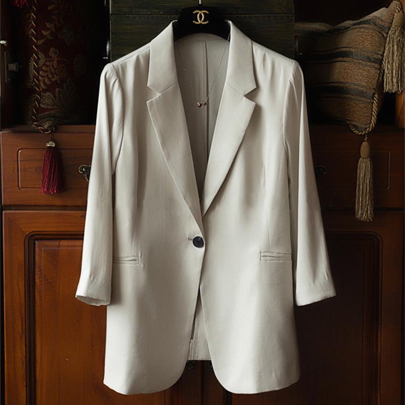 

Женский летний перламутровый тонкий блейзер с рукавом три четверти M