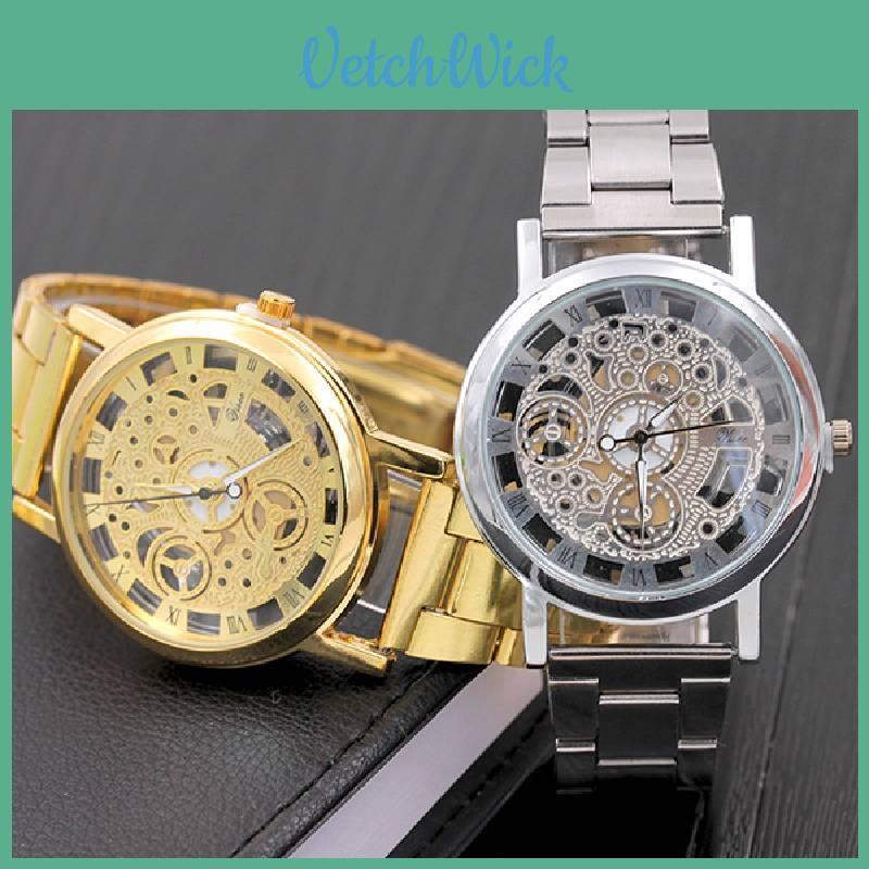 Elegant Geneva Alloy Case Men's Watch With Transparent Dial And Steel Band Stylish Design