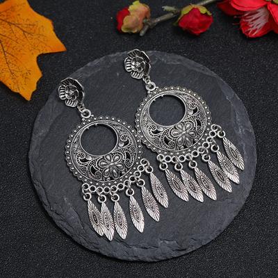 Boucles d'oreilles pendantes rétro personnalisées en argent tibétain à franges, longues, tempéramentales, polyvalentes, exagérées en métal, boucles d'oreilles de vacances pour femmes