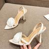 Fashion Summer Fashion Silk Rose Flowers Back Strap Heeled Sandals Women Pointed Open Toe Red High Heels Wedding Prom Shoe Zapatos Mujer