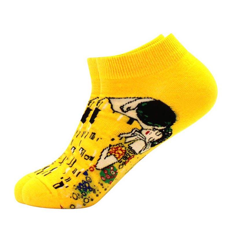 springtime Fashion Colorful Cotton Mens Socks Harajuku Stripe Art oil painting Animal Print Funny Happy Ankle Socks