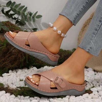 Damen Plateau Keilsandalen Sommer Dicke Sohle Pantoletten Damen Überkreuzte Riemen Strandsandalen Komfort Weich Rutschfest Flip Flops Pantoletten