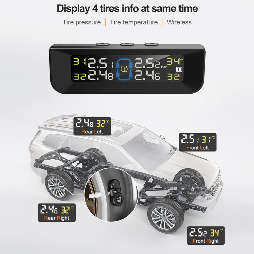 Solar Wireless TPMS High Precision Wireless Tire Pressure Monitoring System with External/Internal Sensor Tire Pressure Alarm