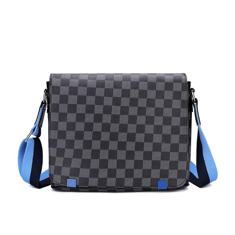 Fashion Plaid Leather Messenger Bags Men's Single Shoulder Bags