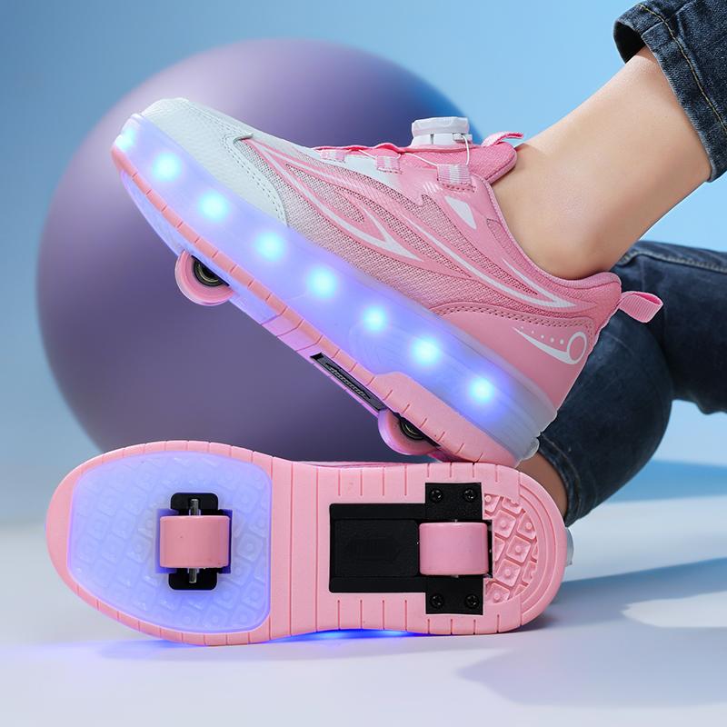 Scarpe da Skate per Bambini con Luce LED Sneakers Luminose Scarpe a Due Ruote per Ragazzi Ragazze con Ricarica USB