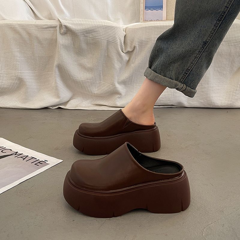 Popular Fashion Versatile Outer Wear High Heel Bag Head Half Slippers 2025 Autumn New Internet Celebrity Thick Bottom Heightening Slippers Women