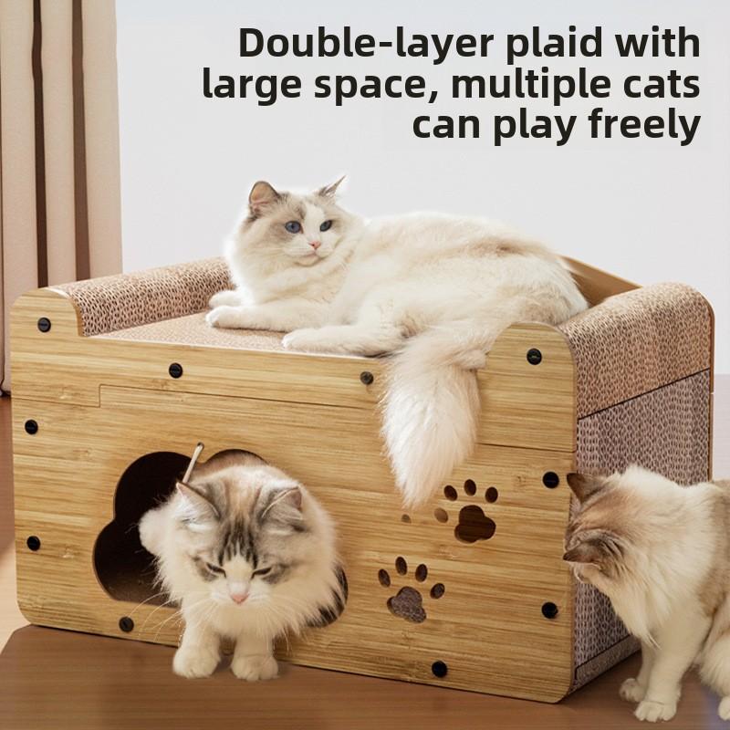 Noua jucărie pentru pisici, jucărie pentru pisici, jucărie pentru animale de companie, cu sistem integrat de joacă și somn, mansion villa, dublu strat din lemn pentru pisici, cuib multifuncțional pentru pisici, rezistent la zgârieturi