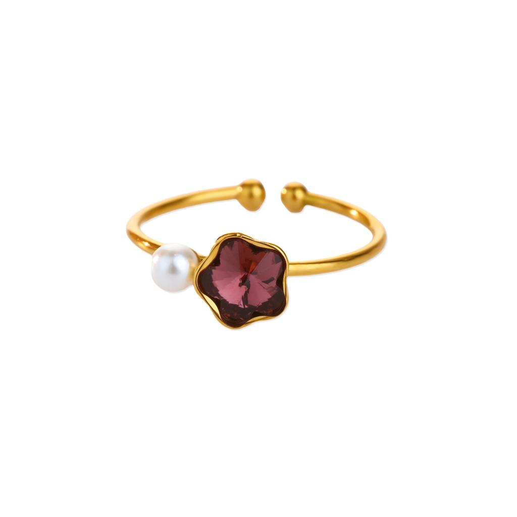 Zircon Four Leaf Clover Rings For Women Gold Color Stainless Steel Opening Couple Ring Aesthetic Wedding Bohemian Jewelry Gift