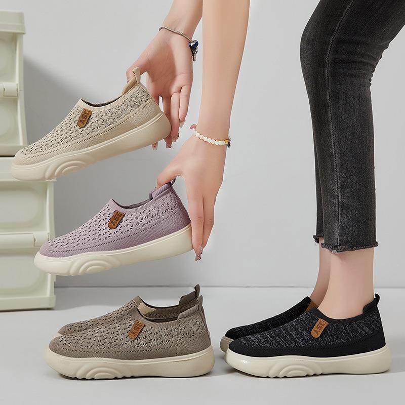 Shoes Women's Shoes Versatile Spring Flying Weaving Breathable Non-Smelly Feet Casual Shoes Soft-soled Sneakers Mesh Breathable Single Shoes