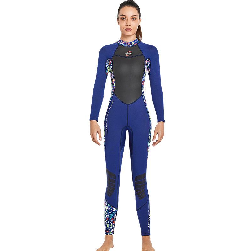 3MM Diving Suit Women s One-piece Long-sleeved Pants Warm Wet Surfing Swimming Underwear L