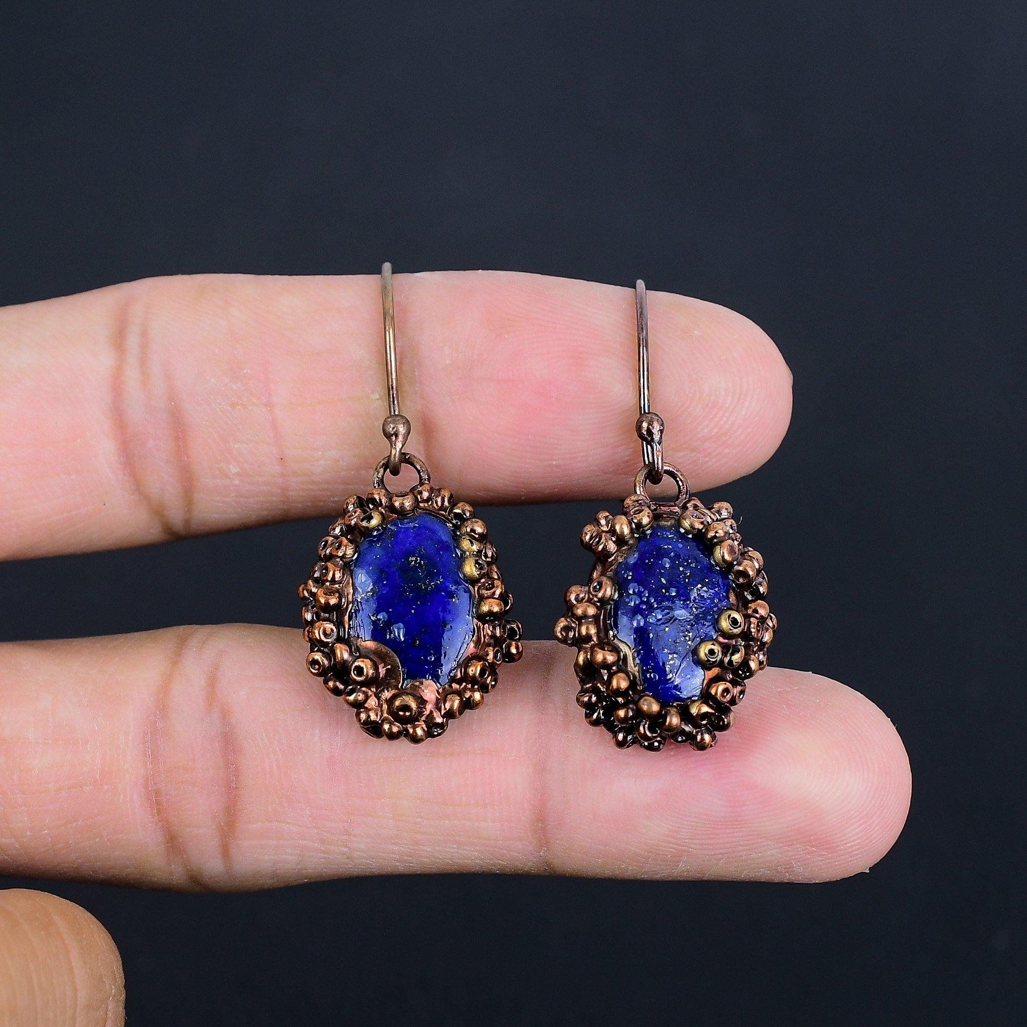 

Серьги из лазурита с гальваническим покрытием медью, Ювелирные изделия из драгоценных камней ручной работы, Подарки для жены, Совершенно новые серьги 2.55 Inches