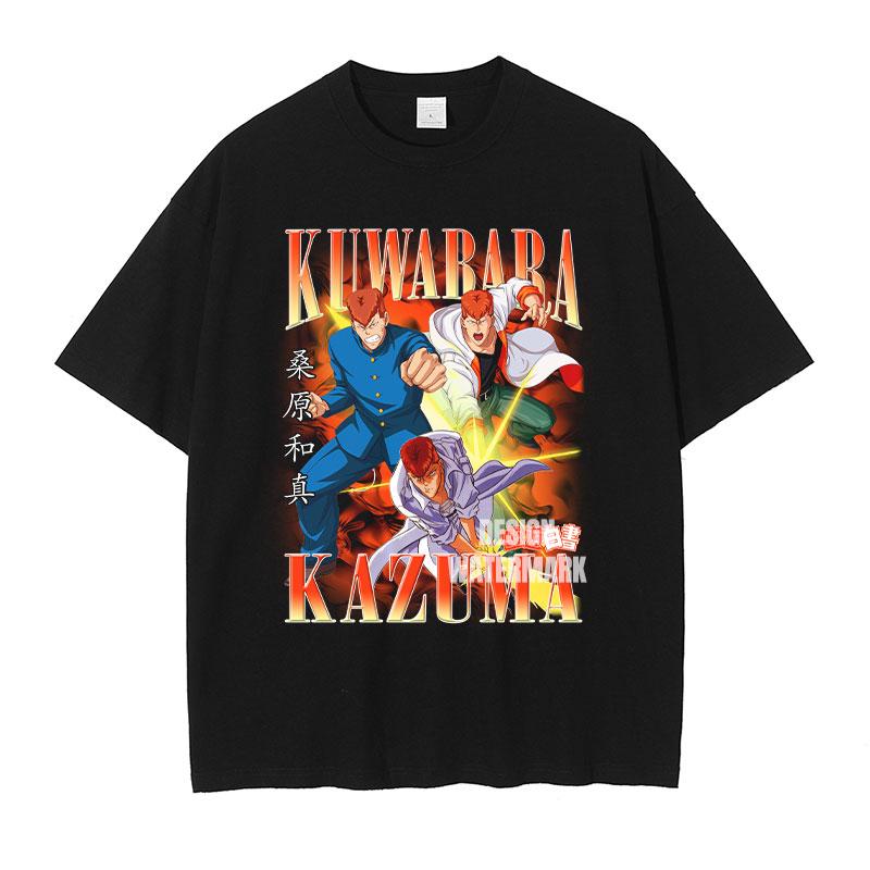 Anime Yu Yu Hakusho Graphic Tshirts Urameshi Yuusuke Manga T Shirt Washed Oversized Tshirt Short Sleeve Cotton Tee Man Clothing